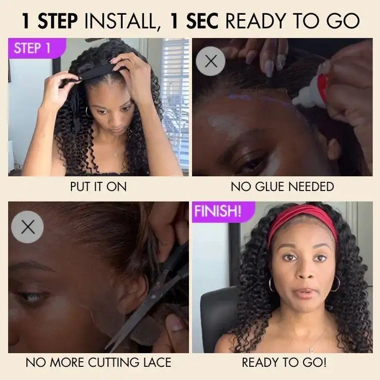 Exclusive Sale | Black Deep Wave Headband Wig (Get Free Trendy Headbands)