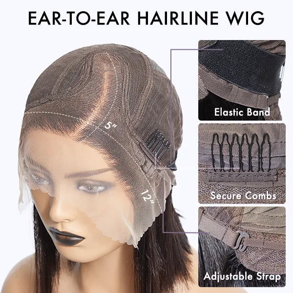 PreMax Wigs - Natural Black / Blonde Highlight C Part Glueless Lace Front Bob Wig Pre-cut Lace