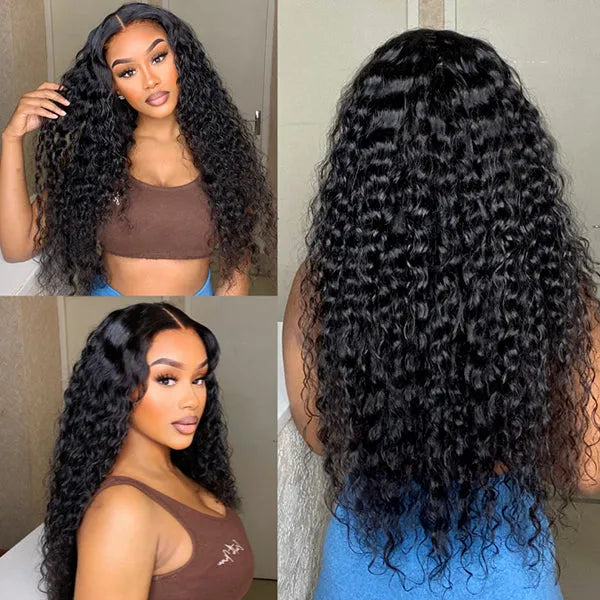 180% Density Water Wave HD 13x4 Frontal Lace Free Part Glueless Human Hair Wig Pre Cut Lace