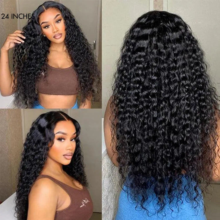 180% Density Water Wave HD 13x4 Frontal Lace Free Part Glueless Human Hair Wig Pre Cut Lace