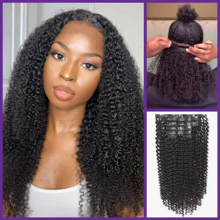 New Customers Only | Kinky Curly Seamless Clip in Extensions Human Hair with Free Gift