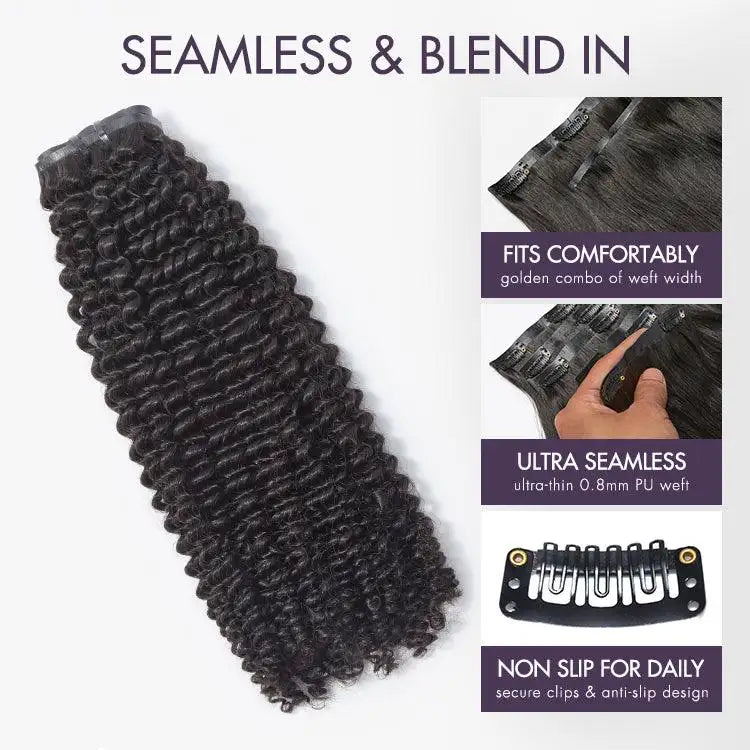 Kinky Curly Seamless Clip in Extensions Real Human Hair Pieces 135g 9pcs / 7pcs with Free Gift