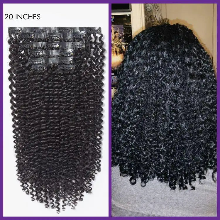 New Customers Only | Kinky Curly Seamless Clip in Extensions Human Hair with Free Gift