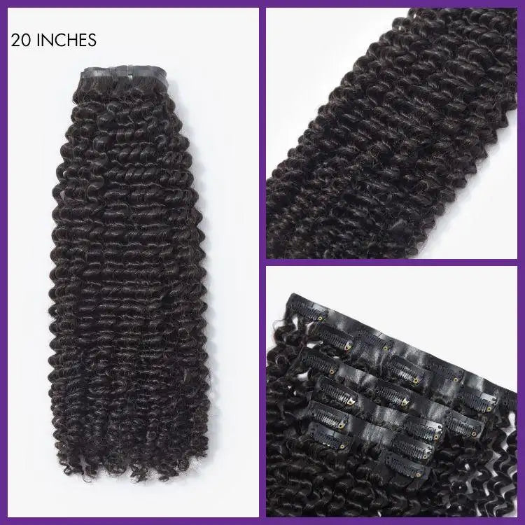 New Customers Only | Kinky Curly Seamless Clip in Extensions Human Hair with Free Gift