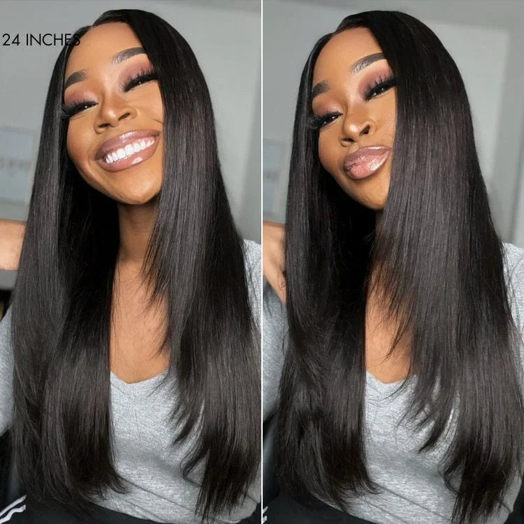 Black 180% Density Layered Cut Glueless 5x5 Closure Lace  Wig Pre-Plucked Hairline - US Only