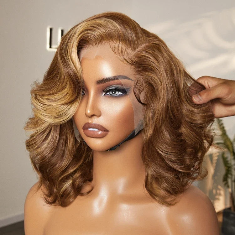Honey Golden blonde / Natural Black Loose Body Wave Glueless 13x4 Lace Front Wig 100% Human Hair