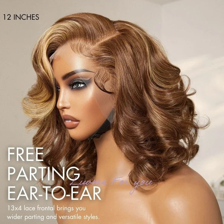 Honey Golden blonde / Natural Black Loose Body Wave Glueless 13x4 Lace Front Wig 100% Human Hair