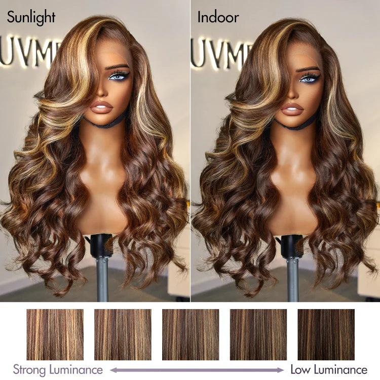 Honey Golden blonde / Natural Black Loose Body Wave Glueless 13x4 Lace Front Wig 100% Human Hair