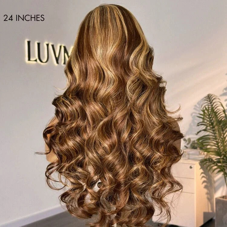 Honey Golden blonde / Natural Black Loose Body Wave Glueless 13x4 Lace Front Wig 100% Human Hair
