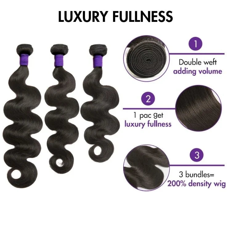Upgraded Brazilian Hair Body Wave 3 Bundles with 5x5 HD Lace Closure