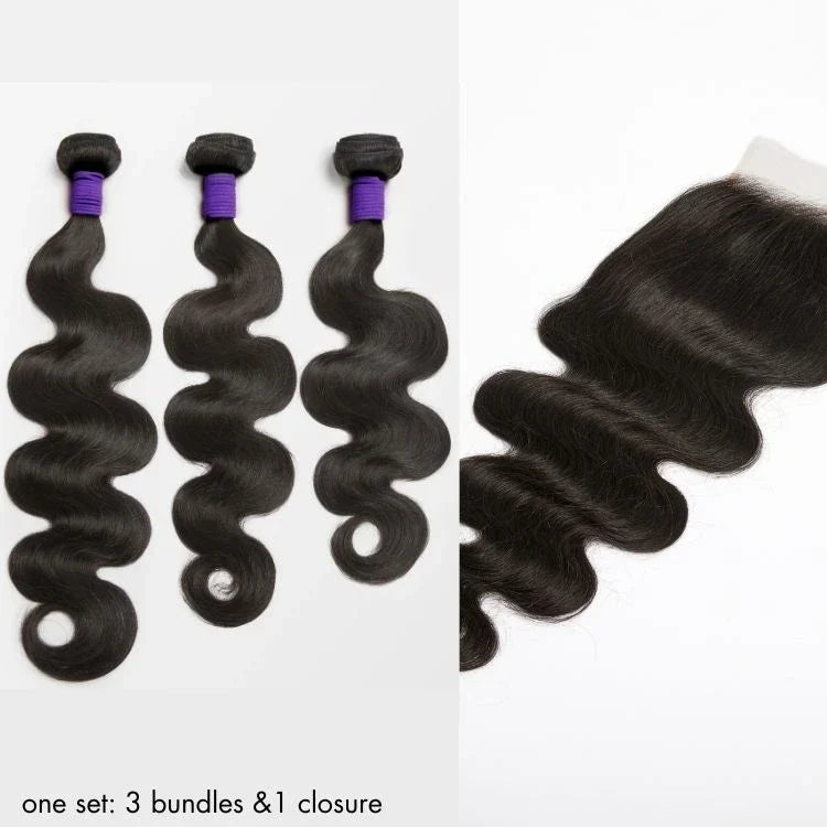 Upgraded Brazilian Hair Body Wave 3 Bundles with 5x5 HD Lace Closure