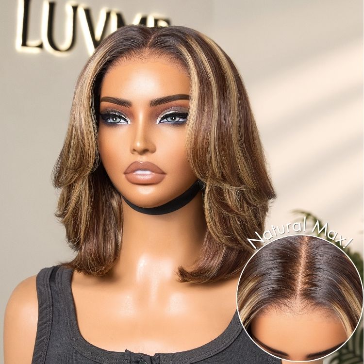 New Customers Only | Blonde Highlight / Brown Highlight Short Layered Bob Wig Glueless 5x5 Closure Pre-Cut Lace Wig