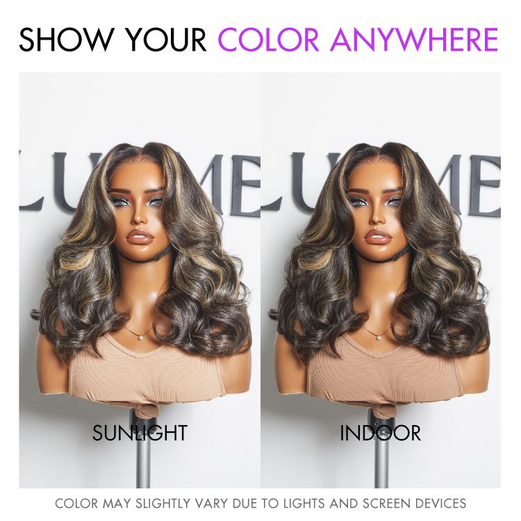 Curtain Bangs Blonde Highlight Loose Wave Glueless 5x5 Closure Pre-Cut Lace Wig All Head Sizes Fit Cap  - US Only