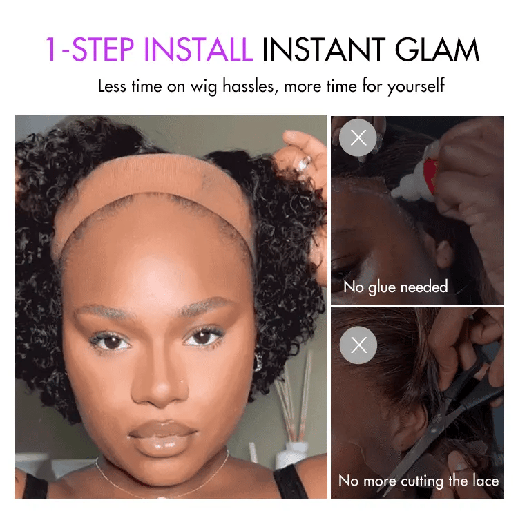 New Customers Only | Trendy Short Cut Curly Minimalist HD Lace Glueless Side Part Wig 100% Human Hair