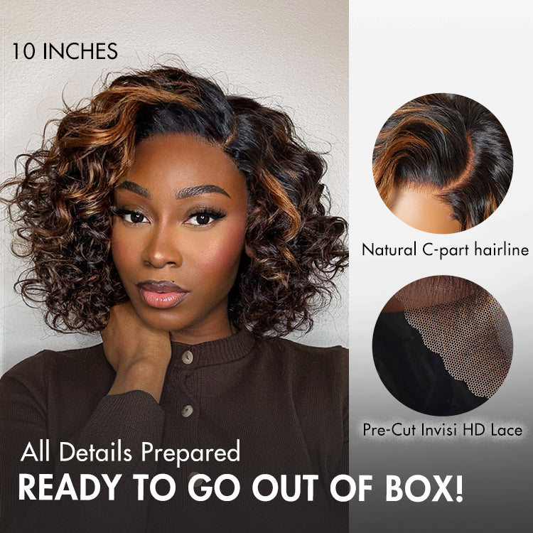 Effortless Elegance Copper Highlight / Natural Black Bouncy Curl Wig Minimalist HD Lace Glueless Wig Pre-Cut Lace