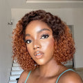 Trendy Mix Brown Short Cut Curly Minimalist HD Lace Glueless Side Part Curly Bob Wig 100% Human Hair