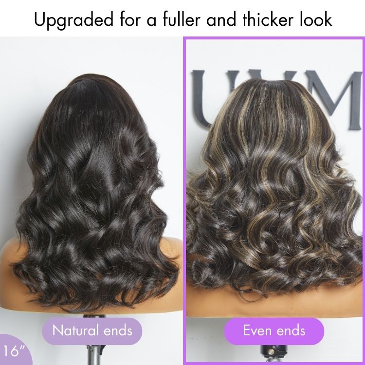 Curtain Bangs Blonde Highlight Loose Wave Glueless 5x5 Closure Pre-Cut Lace Wig All Head Sizes Fit Cap  - US Only