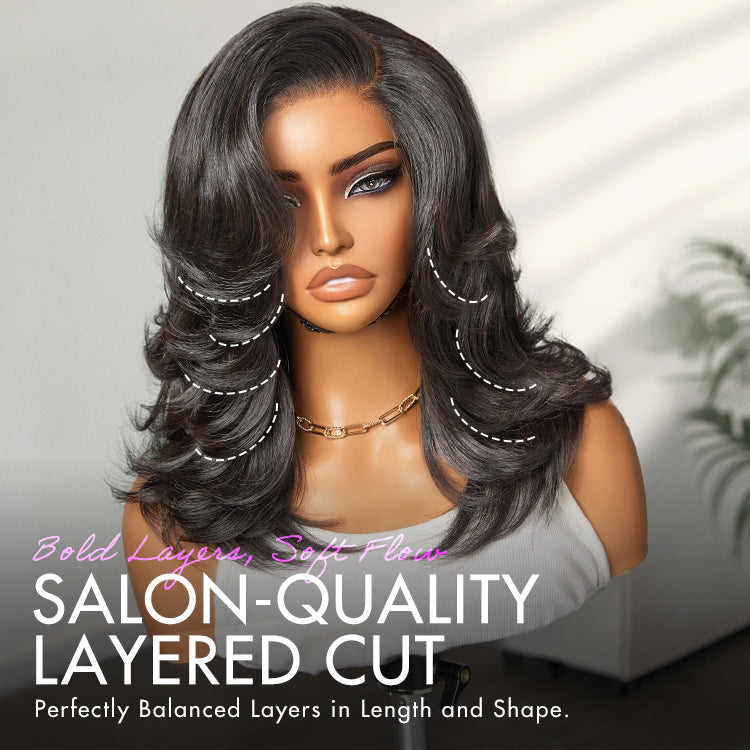 New Customers Only | Effortlessly Chic Layered Haircut Wavy Glueless HD Minimalist Lace Short Wig