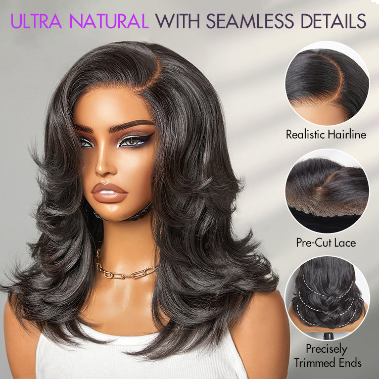 Shake Shape™ | Effortlessly Chic Layered Haircut Wavy Glueless HD Minimalist Lace Short Wig