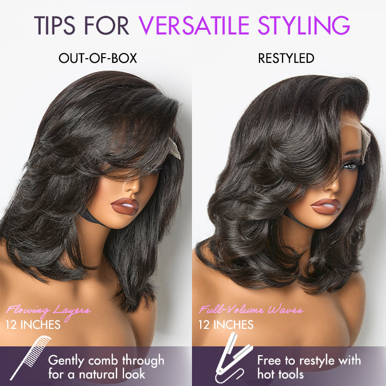 Luvme Hair-Effortlessly Chic Butterfly Cut Layered Wavy Glueless HD Minimalist Lace Short Wig