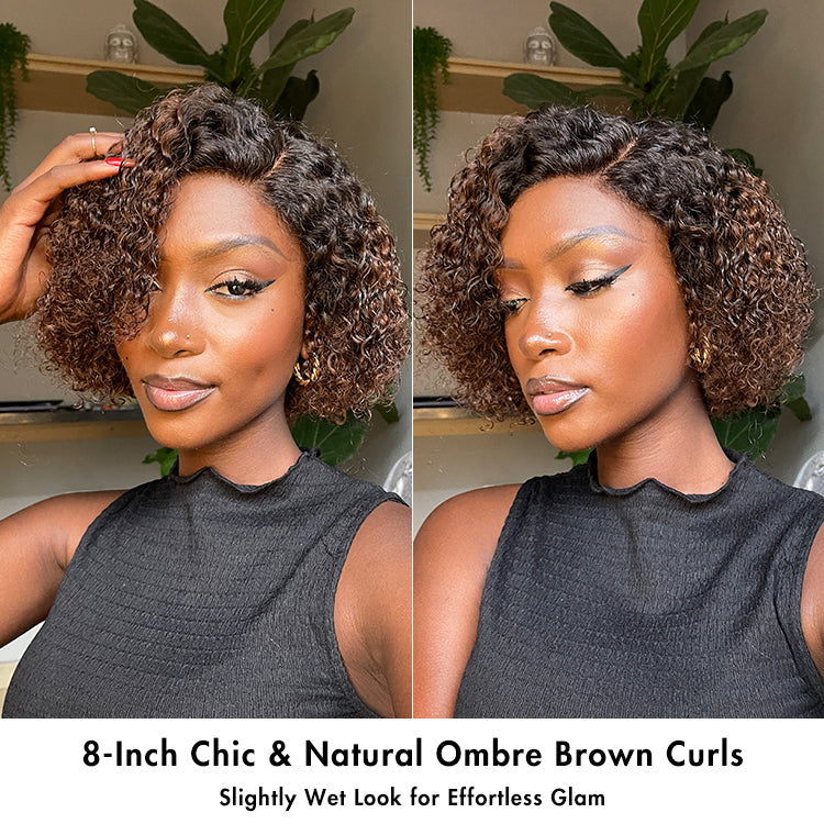 Soft-Shine Mocha Mousse Ombre - Fluffy Kinky Curl Glueless Minimalist HD Lace Wig Ready to Go
