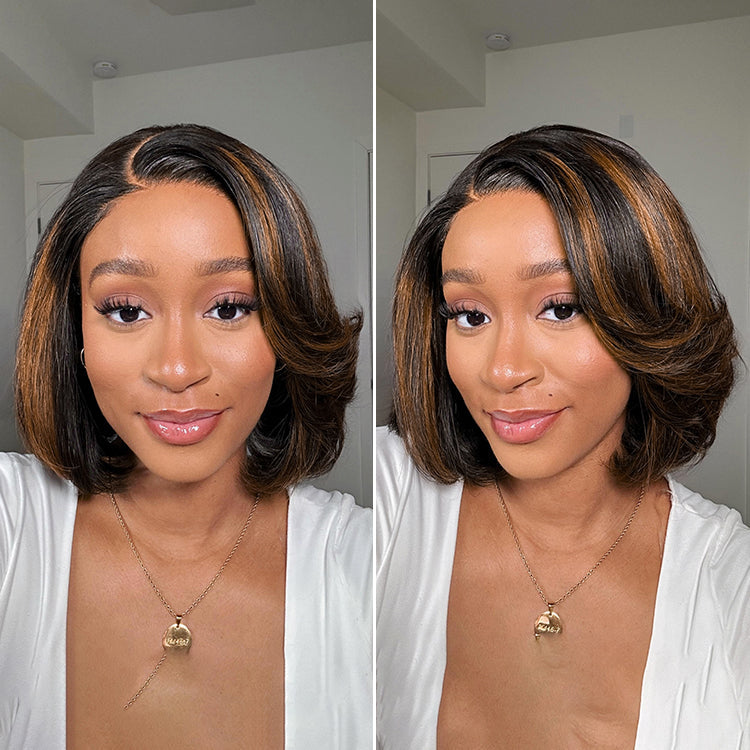 Luvme Hair-Limited Design Mix Blonde Layered Cut Glueless 5x5 Closure Lace Bob Wig Pre-cut Lace All-Day Comfort Cap