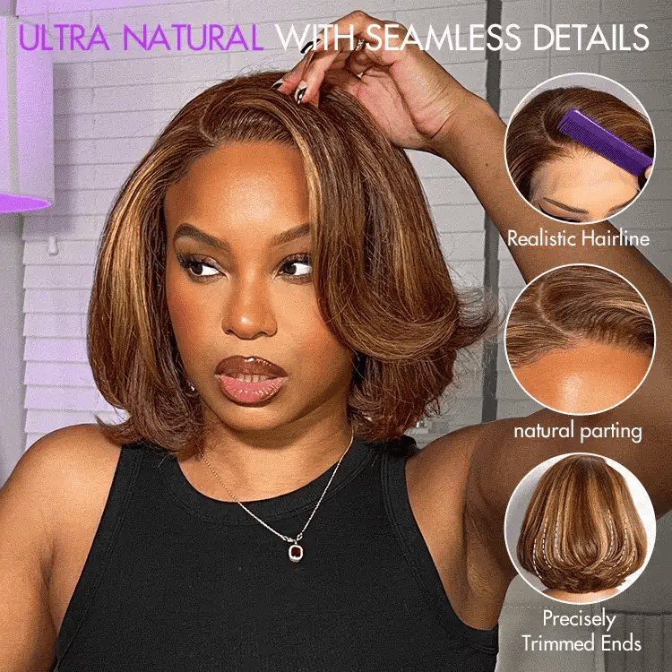 Luvme Hair-Limited Design Mix Blonde Layered Cut Glueless 5x5 Closure Lace Bob Wig Pre-cut Lace All-Day Comfort Cap