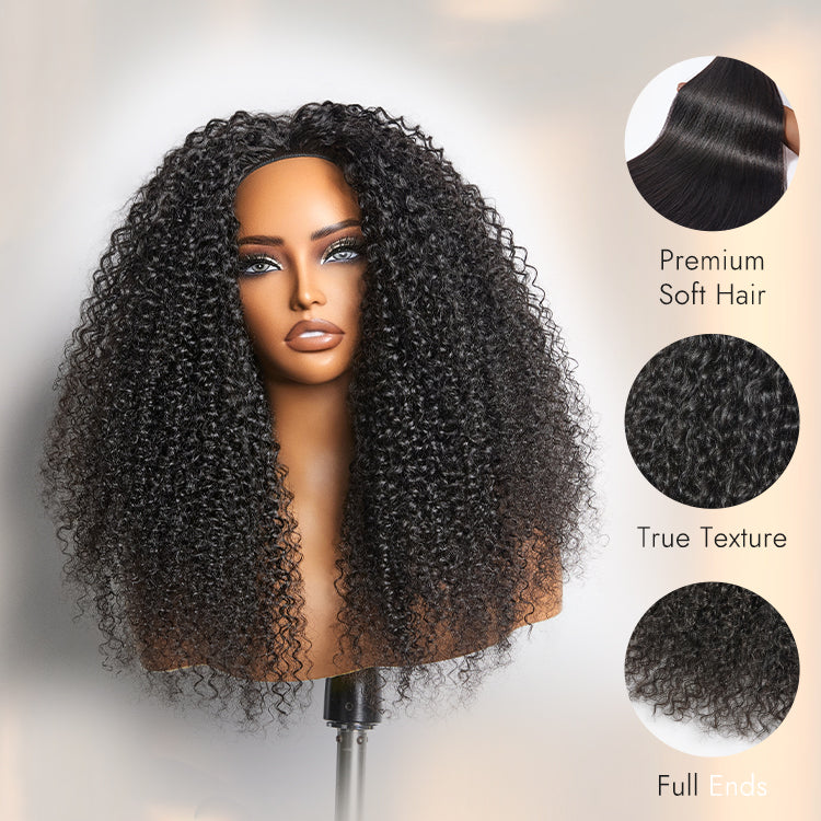 New Customers Only | Luvme Too Easy Texture™ 3-In-1 Half Wig 180% Density Kinky Curly / Yaki Straight Glueless Flexi-Fit Drawstring Wig