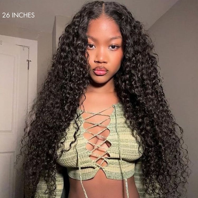 Tiktok Exclusive | PreMax 180% / 250% Density Water Wave Glueless Flexi-Fit Drawstring 13x4 Frontal Lace Fluffy Curly Wig Pre-Cut Lace