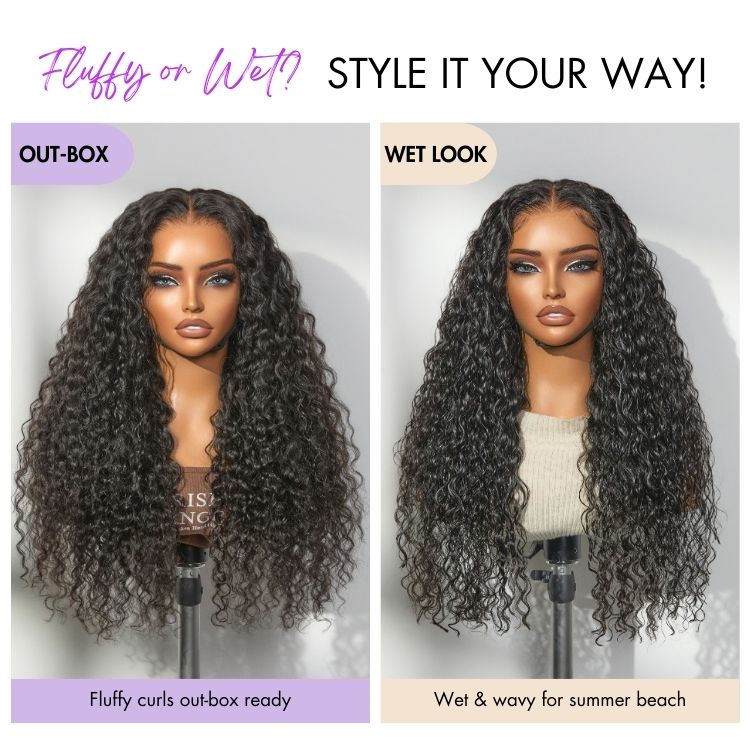 Tiktok Exclusive | PreMax 180% / 250% Density Water Wave Glueless Flexi-Fit Drawstring 13x4 Frontal Lace Fluffy Curly Wig Pre-Cut Lace