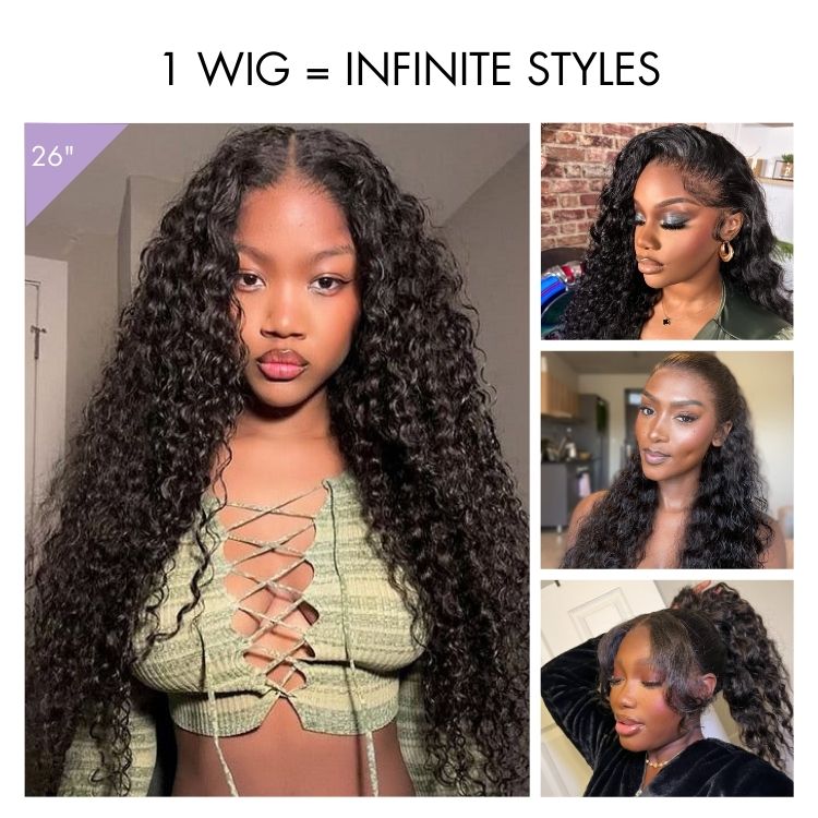 Tiktok Exclusive | PreMax 180% / 250% Density Water Wave Glueless Flexi-Fit Drawstring 13x4 Frontal Lace Fluffy Curly Wig Pre-Cut Lace
