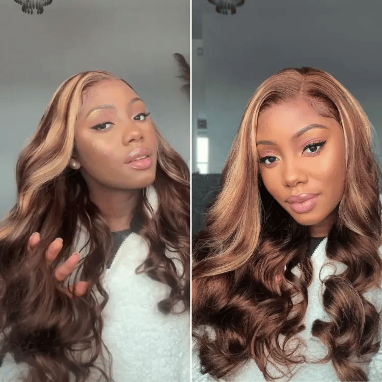 Honey Golden blonde / Natural Black Loose Body Wave Glueless 13x4 Lace Front Wig 100% Human Hair