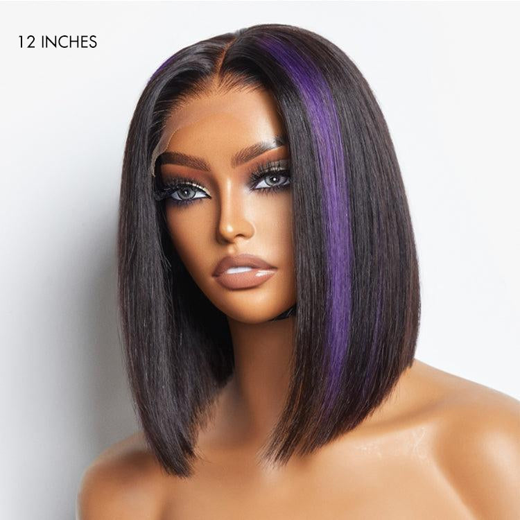 Purple Highlights Glueless 5x5 Closure HD Lace Bob Wig | Large & Small Cap Size