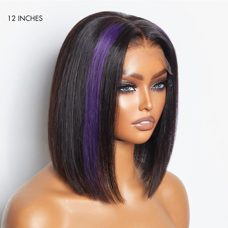 Purple Highlights Glueless 5x5 Closure HD Lace Bob Wig | Large & Small Cap Size