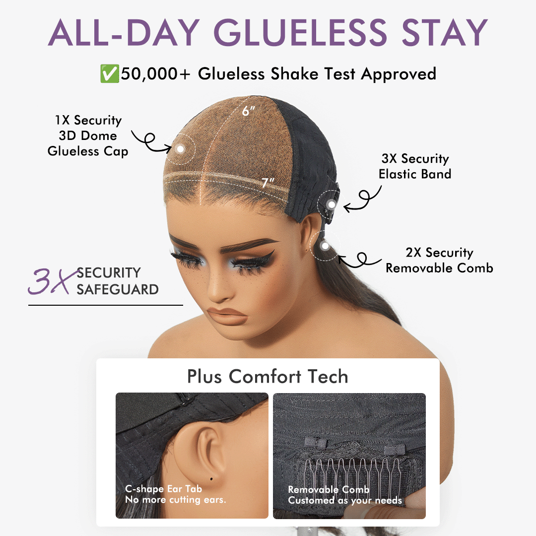US Only - Luvme All-Day Comfort™ Wig 200% Density Bone Straight Glueless 7x6 Closure HD Lace Human Hair Wig Pre-Cut Lace