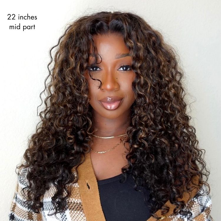 New Customers Only | Luvme All-Day Comfort™ Wig PartingMax Brown Highlights Funmi Curly 7x6 Closure HD Lace Glueless Wig Pre Cut Lace