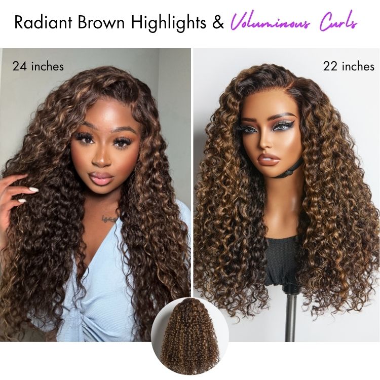 New Customers Only | Luvme All-Day Comfort™ Wig PartingMax Brown Highlights Funmi Curly 7x6 Closure HD Lace Glueless Wig Pre Cut Lace
