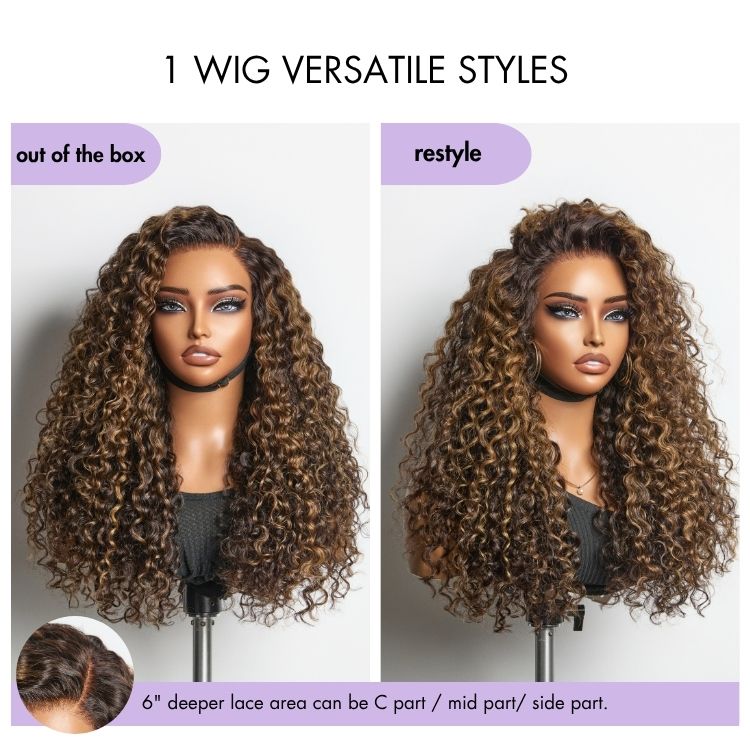 New Customers Only | Luvme All-Day Comfort™ Wig PartingMax Brown Highlights Funmi Curly 7x6 Closure HD Lace Glueless Wig Pre Cut Lace