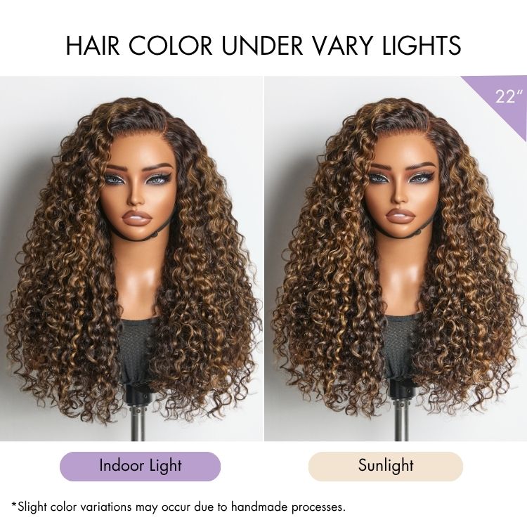 New Customers Only | Luvme All-Day Comfort™ Wig PartingMax Brown Highlights Funmi Curly 7x6 Closure HD Lace Glueless Wig Pre Cut Lace