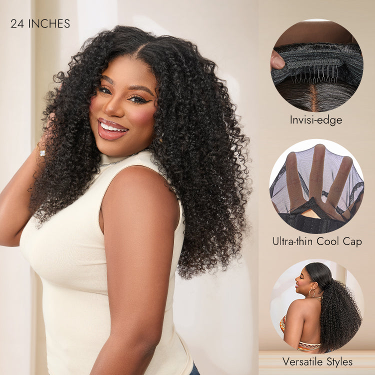 New Customers Only | Luvme Too Easy Texture™ 3-In-1 Half Wig 180% Density Kinky Curly / Yaki Straight Glueless Flexi-Fit Drawstring Wig