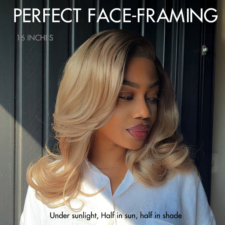 Ombre Blonde Blow Out Layered Cut Wavy Glueless HD Minimalist Lace Wig