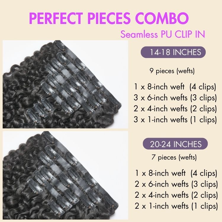 Kinky Curly Seamless Clip in Extensions Real Human Hair Pieces 135g 9pcs / 7pcs with Free Gift