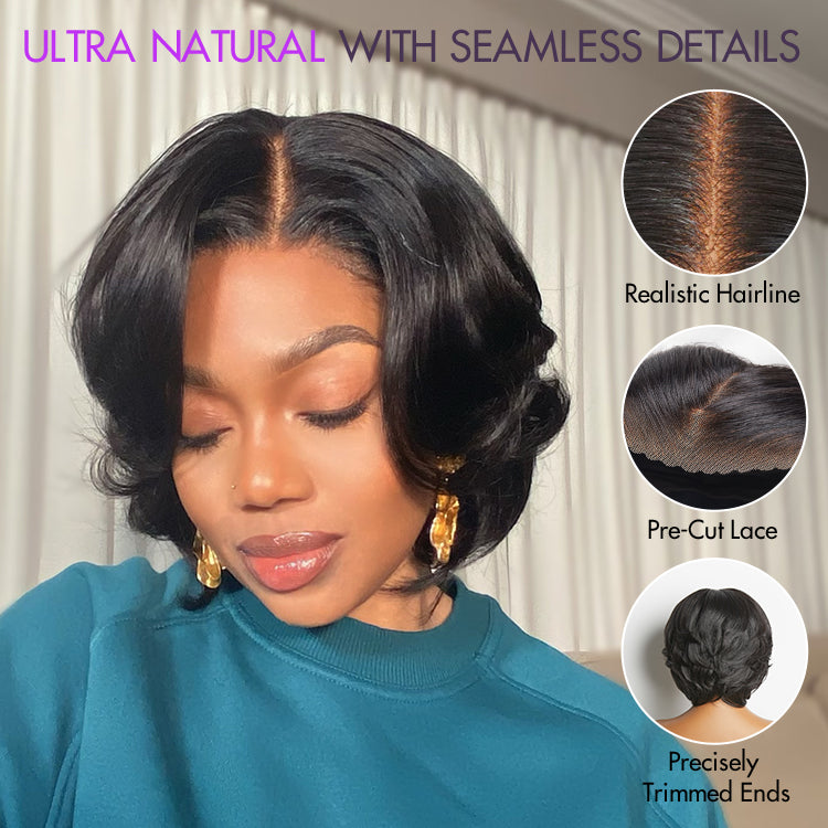 New Customers Only | 1 SEC INSTALL WIG | Elegant Boss Vibe Short Pixie Cut Natural Black / Ombre Brown Glueless Minimalist HD Lace Wig Pre Cut Lace