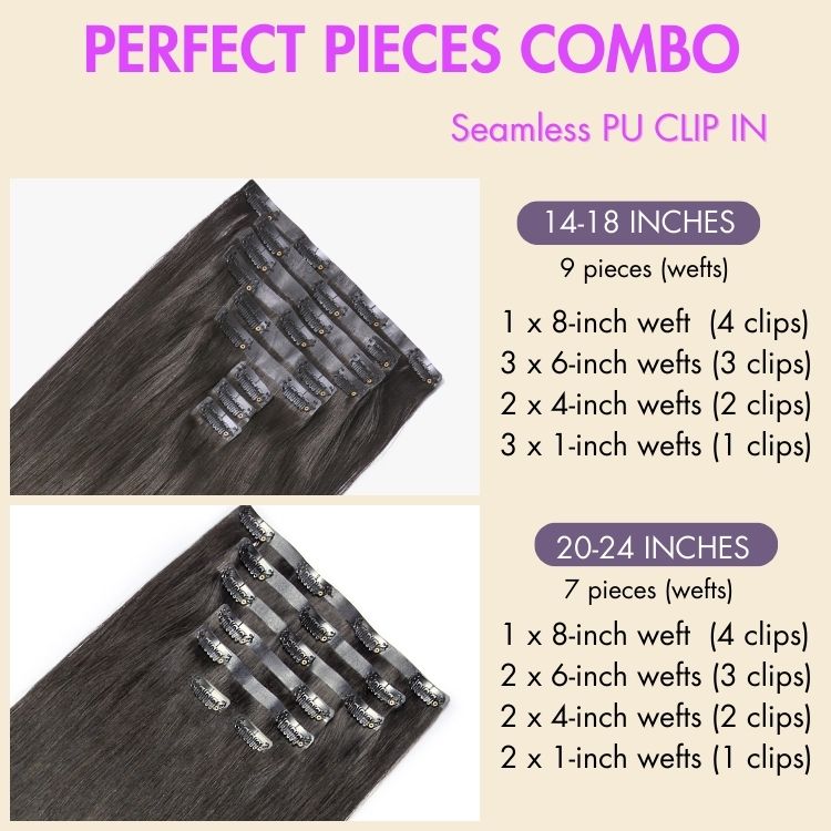 Ultra Natural Seamless Yaki Straight Clip in Extensions Real Human Hair Pieces 135g 9pcs / 7pcs with Free Gift - Limited Offer