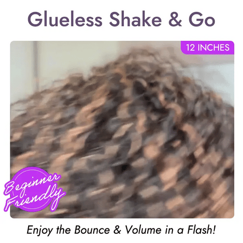 1 SEC INSTALL WIG | Brown Highlight / Natural Black Water Wave Natural Scalp Glueless Minimalist Lace Short Curly Wig with Bangs