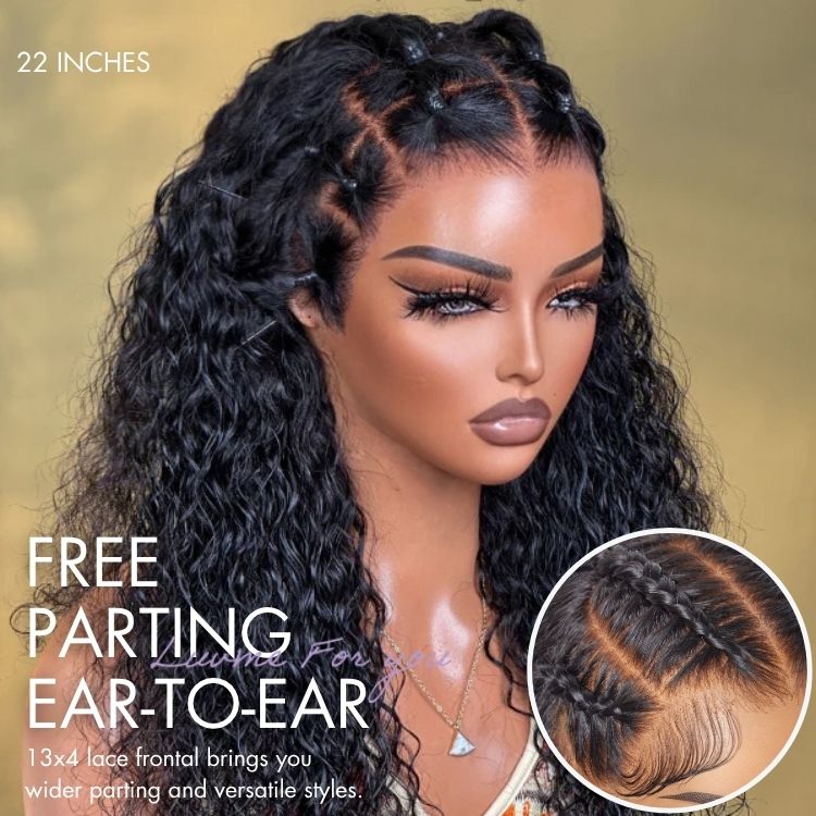 Tiktok Exclusive | PreMax 180% / 250% Density Water Wave Glueless Flexi-Fit Drawstring 13x4 Frontal Lace Fluffy Curly Wig Pre-Cut Lace
