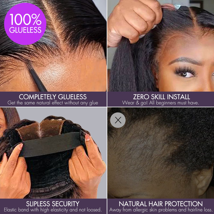 Beginner Friendly Dark Red Water Wave Glueless Minimalist Lace Curly Wig with Bangs