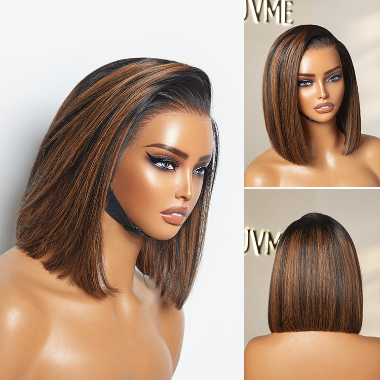 New Customers Only | PreMax Wigs | Super Natural Hairline Silky Blunt Cut Bob Glueless 13x4 Frontal Lace Human Hair Short Wig Pre-Cut Lace