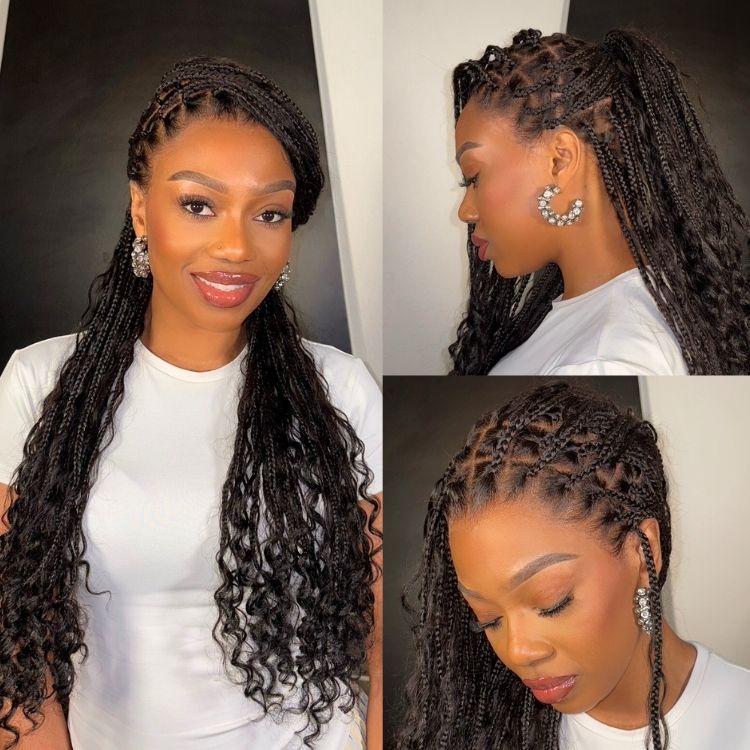 Special Offer | Flexi-Fit Invisi Drawstring Cap Full Lace Knotless Boho Curls Braided Long Wig Super Natural Scalp