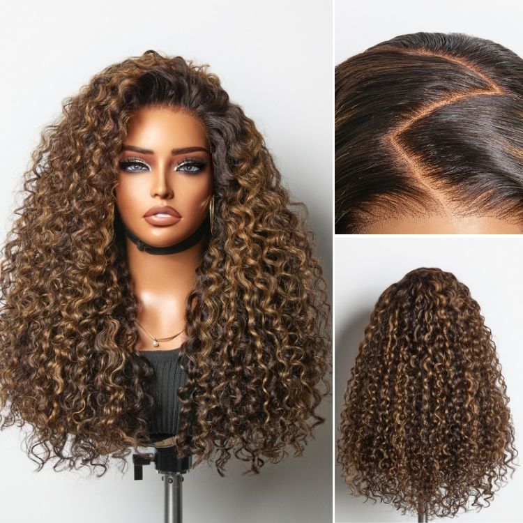 New Customers Only | Luvme All-Day Comfort™ Wig PartingMax Brown Highlights Funmi Curly 7x6 Closure HD Lace Glueless Wig Pre Cut Lace
